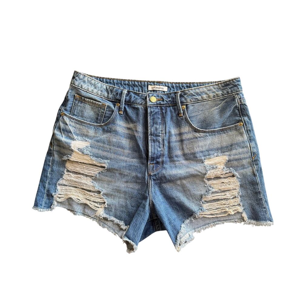 Good American Bombshell Button-Fly Distressed Denim Jean Shorts Size 12/31